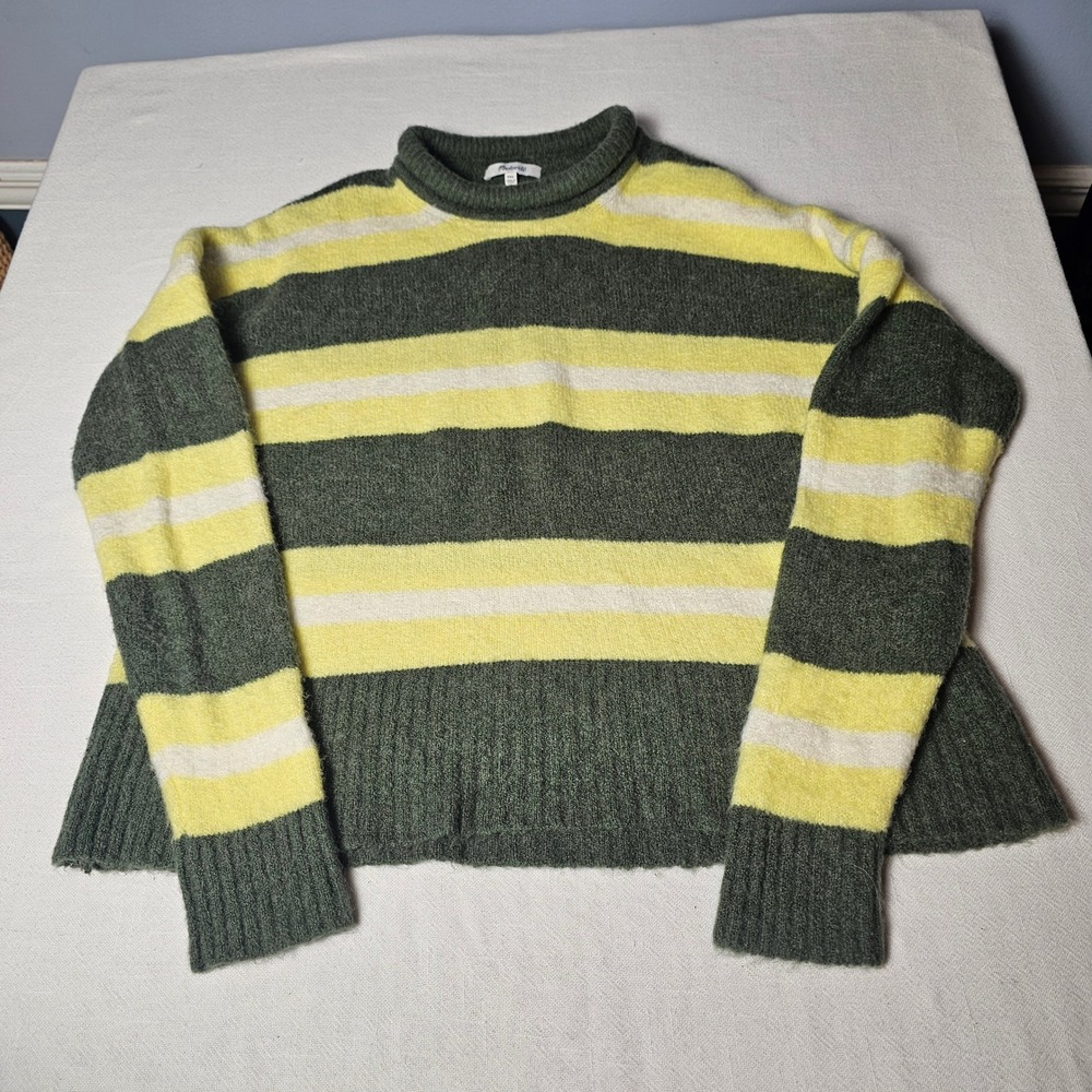 Madewell Womens XXL Colorblock Striped Mock Neck Wool Alpaca Sweater Green
